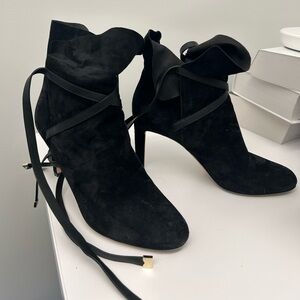 Jimmy Choo Suede and Leather Dalal Tie Up Boots Heels Shoes